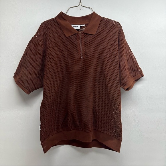 OBEY MESH ZIP Men's Brown Polo Shirt SIZE M - Picture 4 of 9